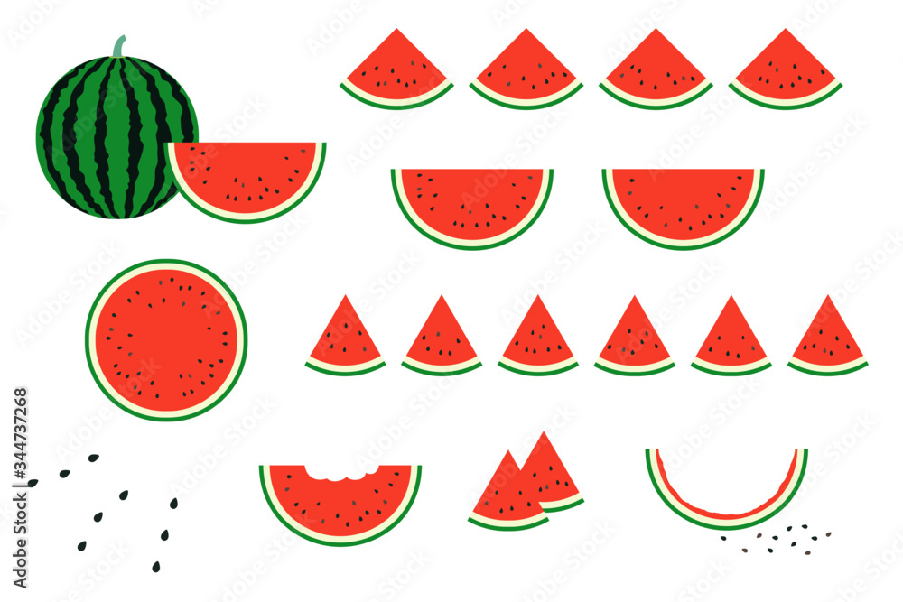 赤いスイカのイラストのセット Vector De Stock Adobe Stock