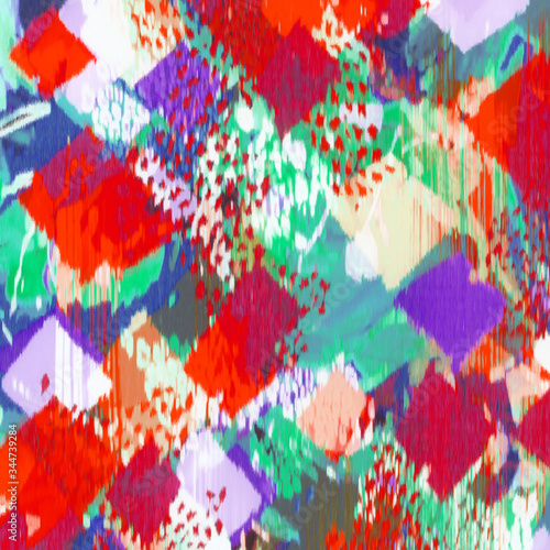 Abstract hand drawn geometric seamless pattern or background with glitter, sharpen textures, brush painted elements. Poster, card, textile, wallpaper template.