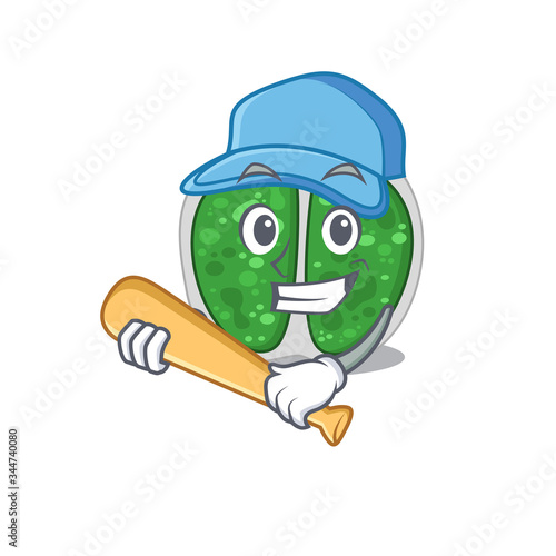 Picture of chroococcales bacteria cartoon character playing baseball