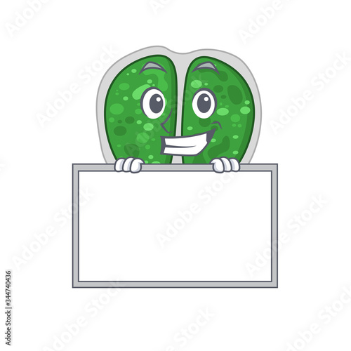 Smiling chroococcales bacteria cartoon design style has a board