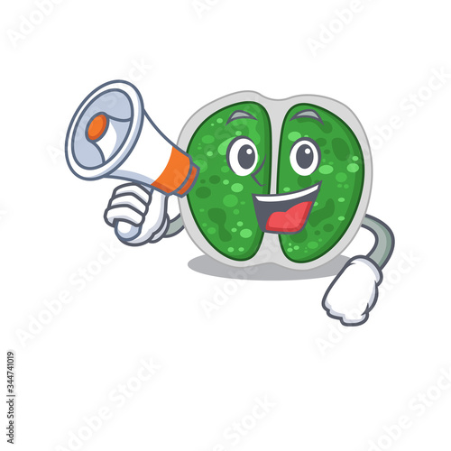Cartoon character of chroococcales bacteria having a megaphone