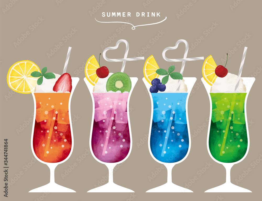 夏 飲み物 ジュース カクテル イラスト Stock Vector Adobe Stock