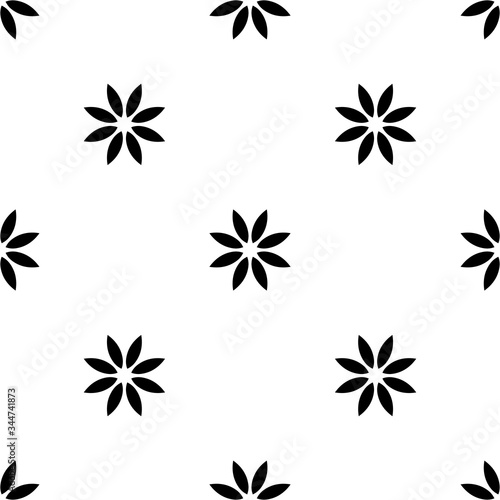 Black and white seamless pattern, texture, floral geometric design, retro, vintage ornament