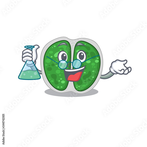 Chroococcales bacteria smart Professor Cartoon design style working with glass tube