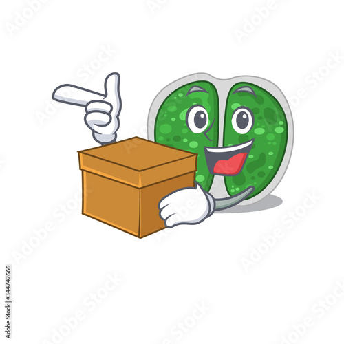 An picture of chroococcales bacteria cartoon design concept holding a box