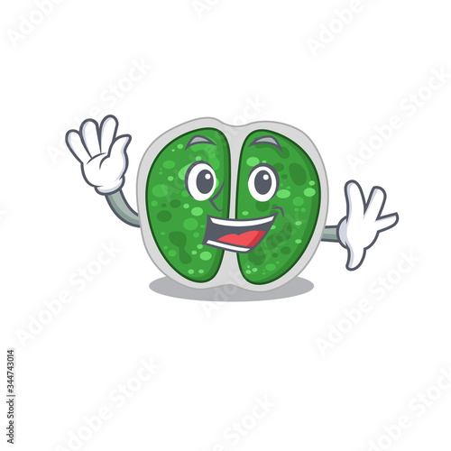 A charismatic chroococcales bacteria mascot design style smiling and waving hand