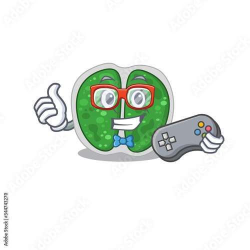 Mascot design concept of chroococcales bacteria gamer using controller
