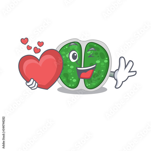 A sweet chroococcales bacteria cartoon character style with a heart