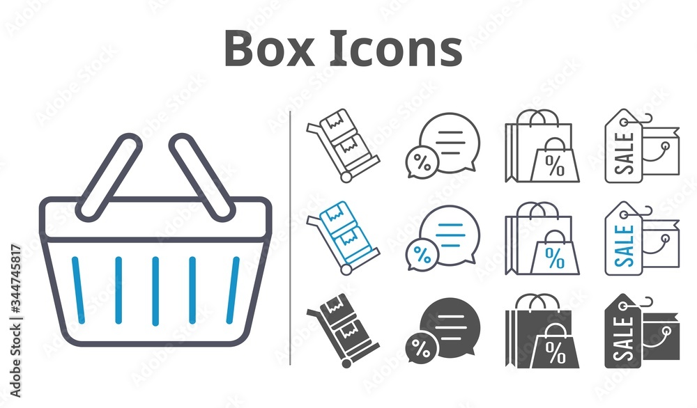 box icons icon set included shopping bag, chat, shopping-basket, trolley icons box icons icon set included shopping bag, chat, shopping-basket, trolley icons