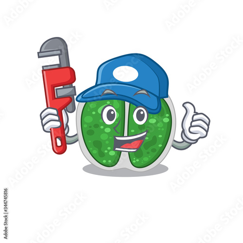 Chroococcales bacteria Smart Plumber cartoon character design with tool