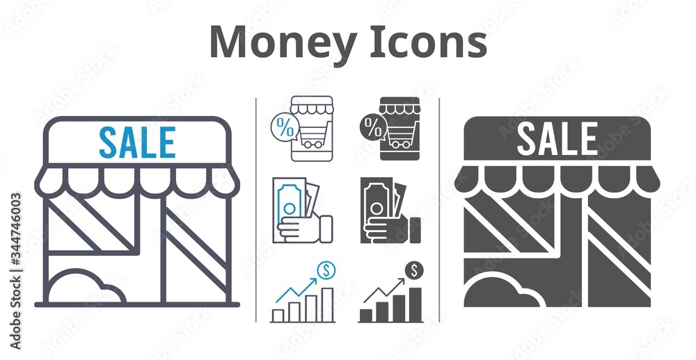 Obraz premium money icons icon set included online shop, profits, shop, money icons