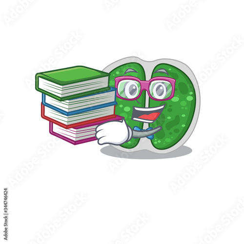 A diligent student in chroococcales bacteria mascot design concept with books