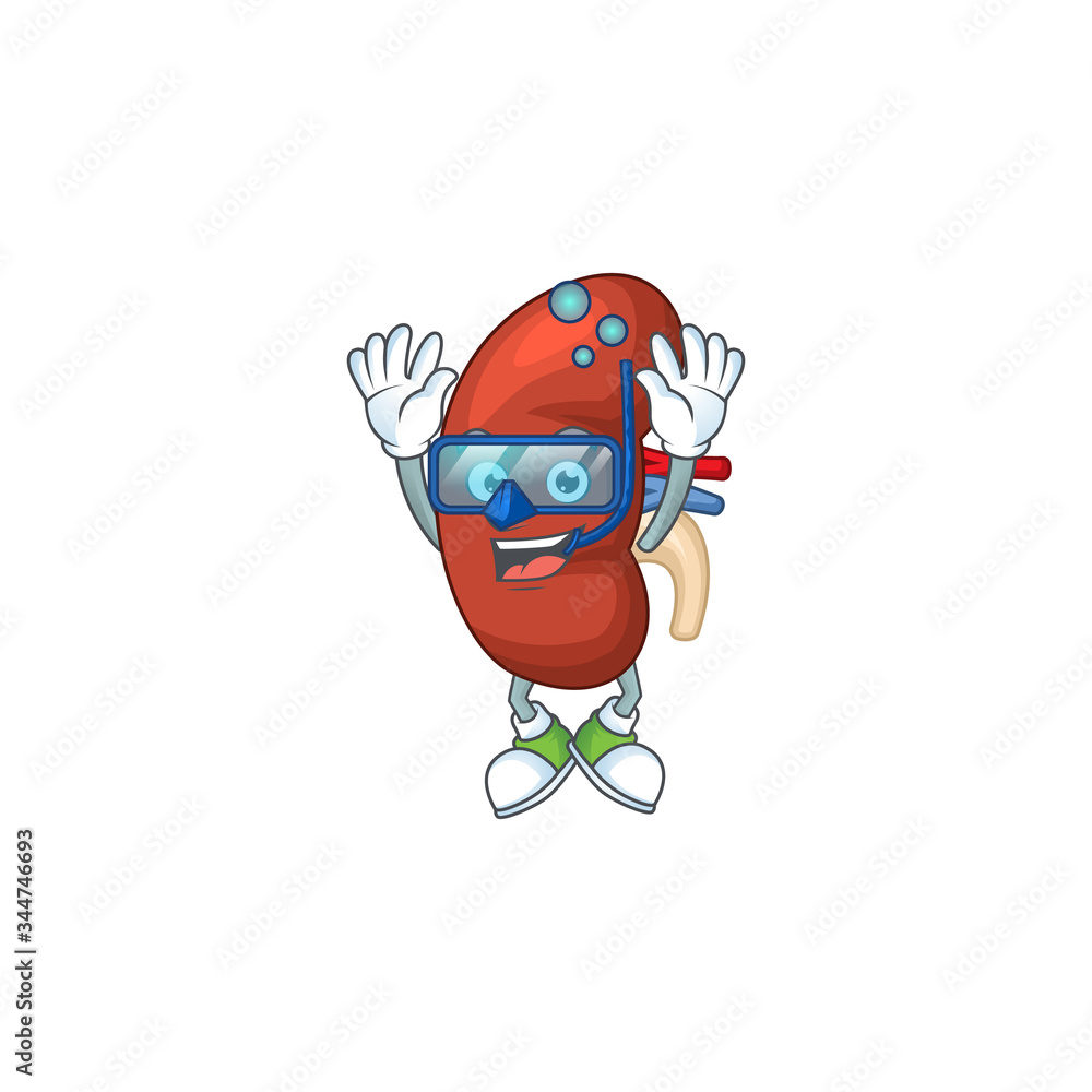 Mascot design concept of leaf human kidney wearing Diving glasses Mascot design concept of leaf human kidney wearing Diving glasses