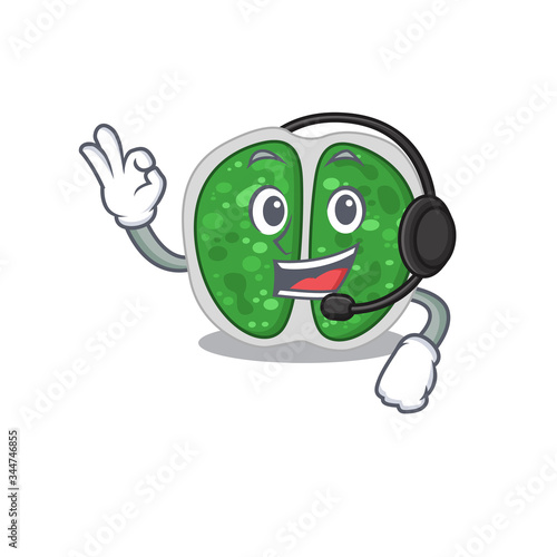 A gorgeous chroococcales bacteria mascot character concept wearing headphone