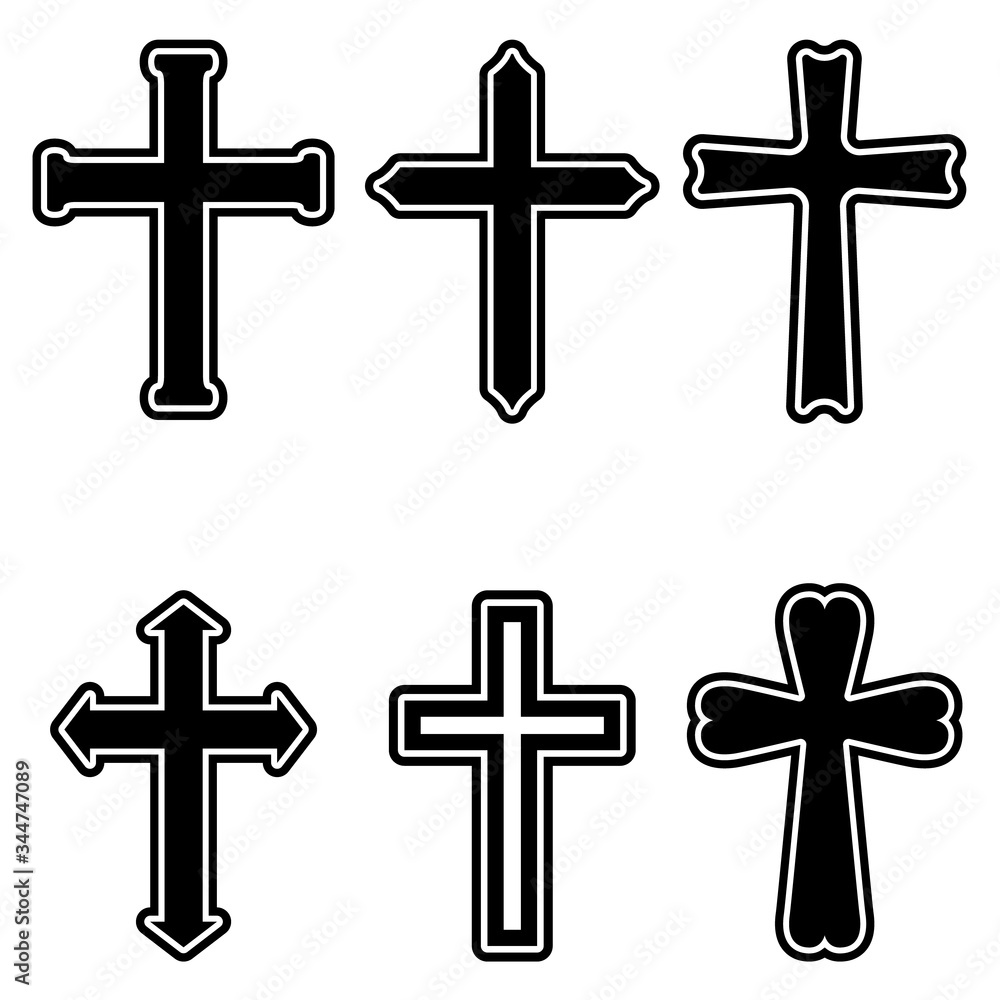 Set of illustrations of christian religious crosses. Design element for infographic, emblem, sign, poster, car, banner. Vector illustration