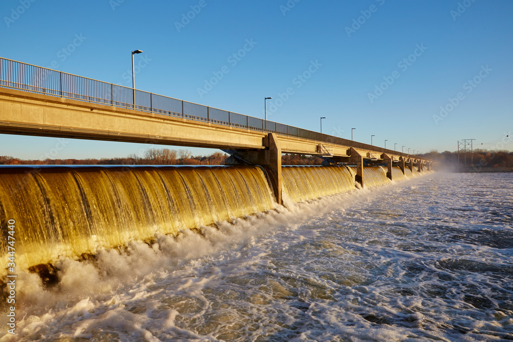 Dam over the Mississippi River near Minneapolis Minnesota in Coon Rapids