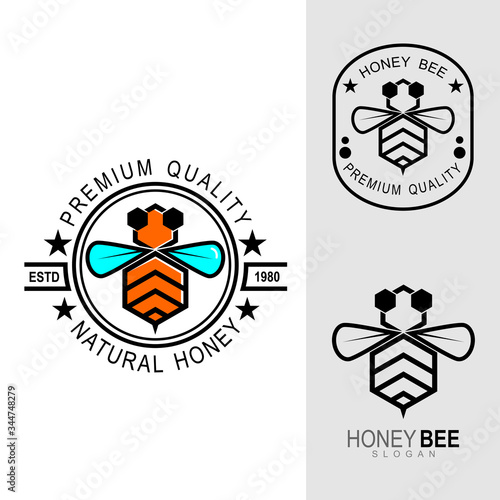 Bee logo with design illustration. Animal logo and hexagon icon