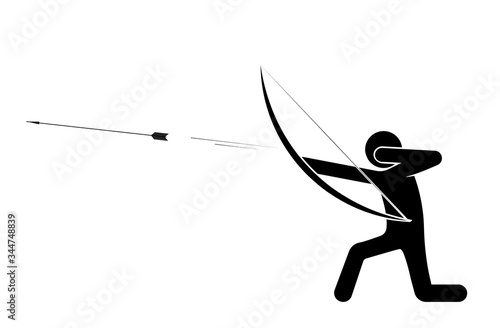 man, the archer fired an arrow at the target, standing on his knee. Shooter athlete. Isolated vector on white background