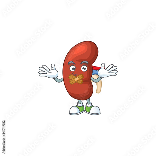 Leaf human kidney mascot cartoon design with quiet finger gesture