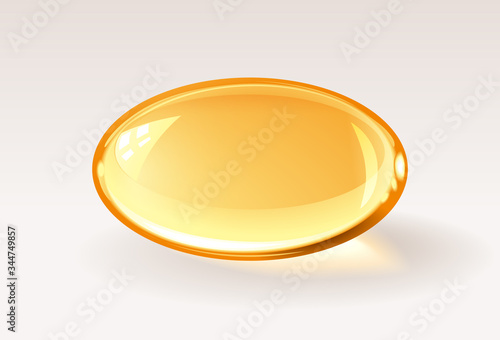 Golden trasparent capsule - realistic medical pill or honey drop