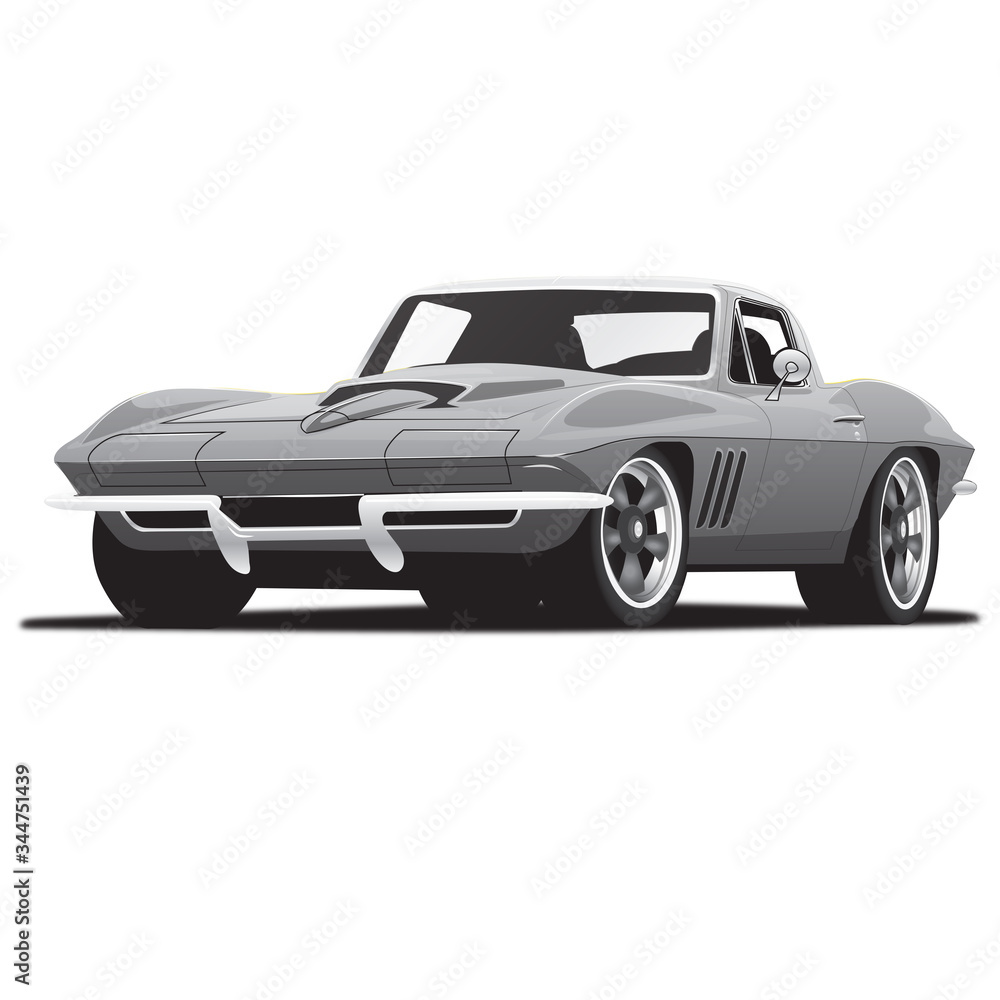 Silver 1960's Vintage Classic muscle Sports Car