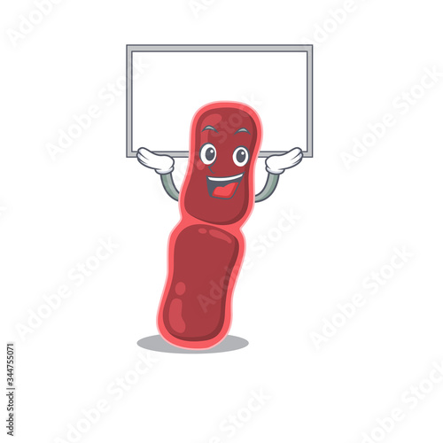 Mascot design of bacillus bacteria lift up a board