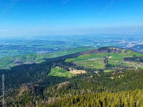 View from the top of the alpine hill Rägenflüeli (Raegeflueeli oder Ragenflueli) or Regenflüeli over the Eigental valley, Eigenthal - Canton of Lucerne, Switzerland (Kanton Luzern, Schweiz) photo