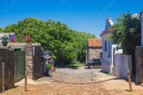 Colonia del Sacramento, Uruguay, March 2 2019: Street of sights in the city Colonia del Sacramento, world heritage site