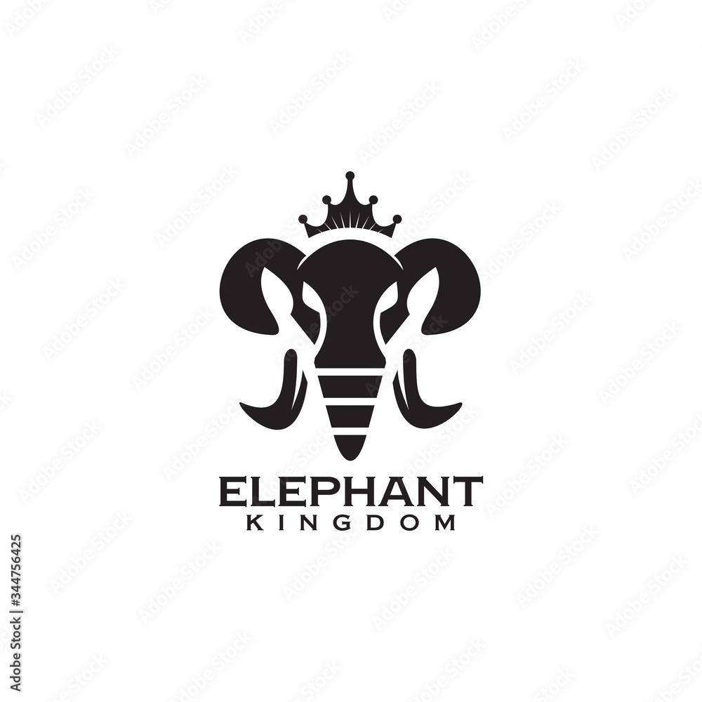 Black elephant with crown logo design Black elephant with crown logo design