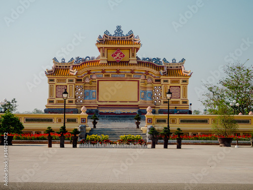Hue, Vietnam - September 13 2017: Beautiful temple Thien Mu Pagoda. Unesco World Heritage Site. Located in Hue, Vietnam