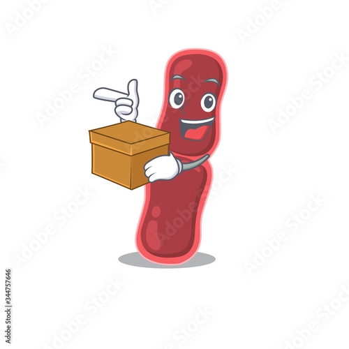 An picture of bacillus bacteria cartoon design concept holding a box