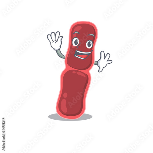 A charismatic bacillus bacteria mascot design style smiling and waving hand