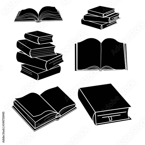 Books on the shelves simply retro vector illustration. Vintage hand drawn book objects for banner, logo or website design elements