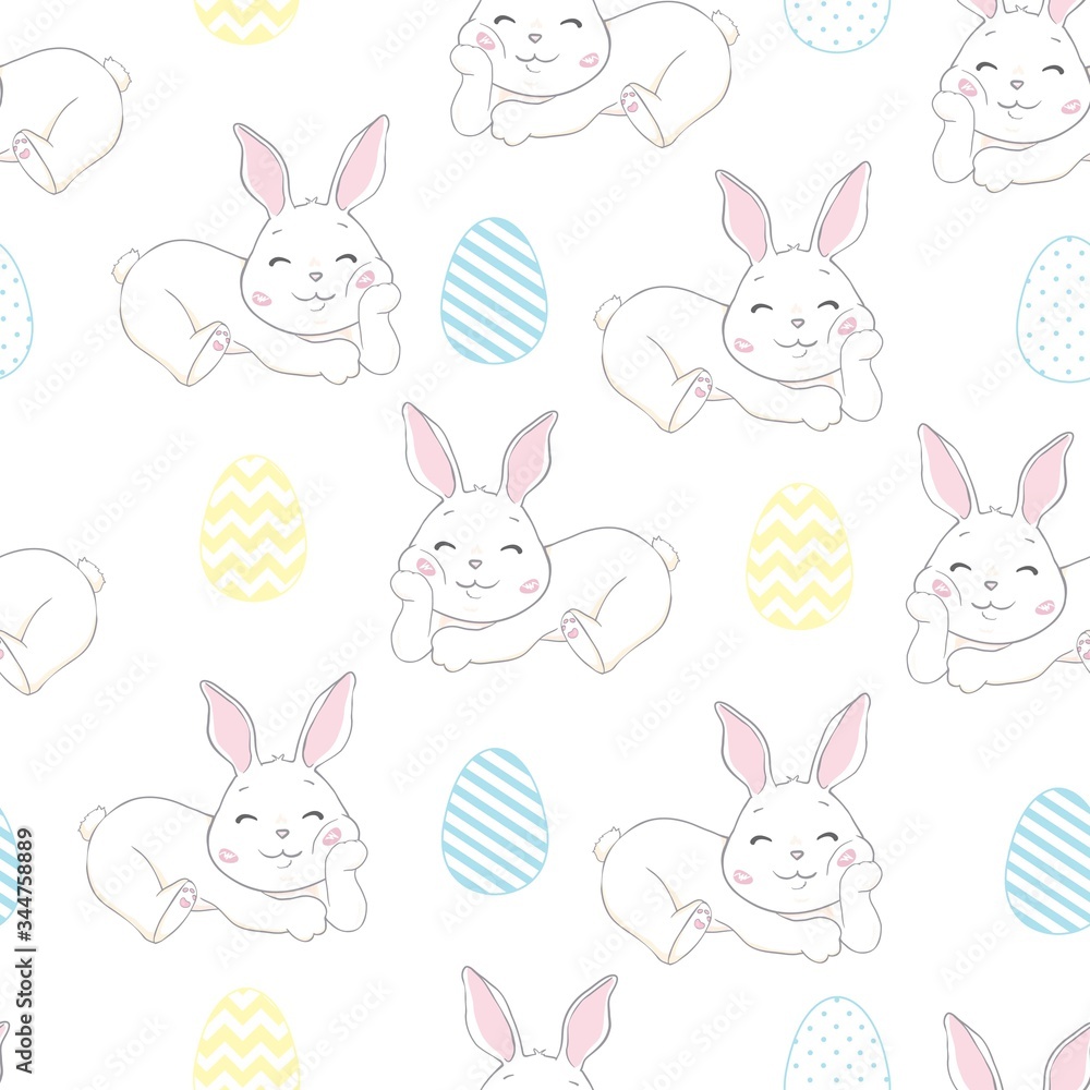 Fototapeta premium Cute Bunny Rabbit Seamless Pattern Vector Background
