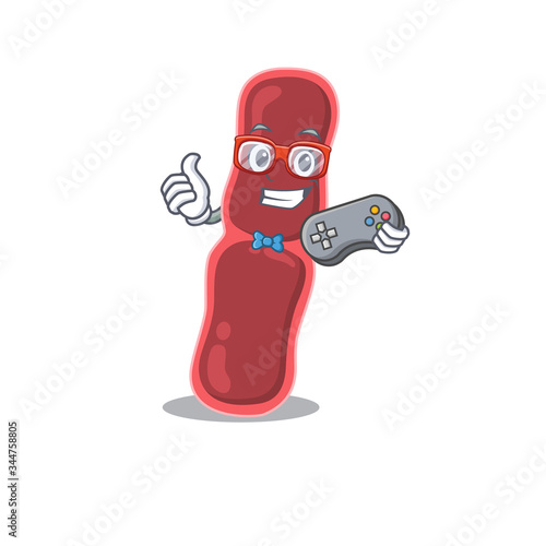 Mascot design concept of bacillus bacteria gamer using controller