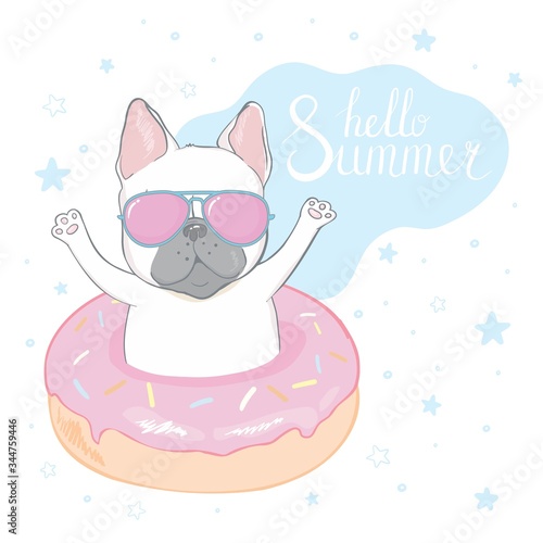 cute french bulldog princess, hand drawn graphic, animal illustration