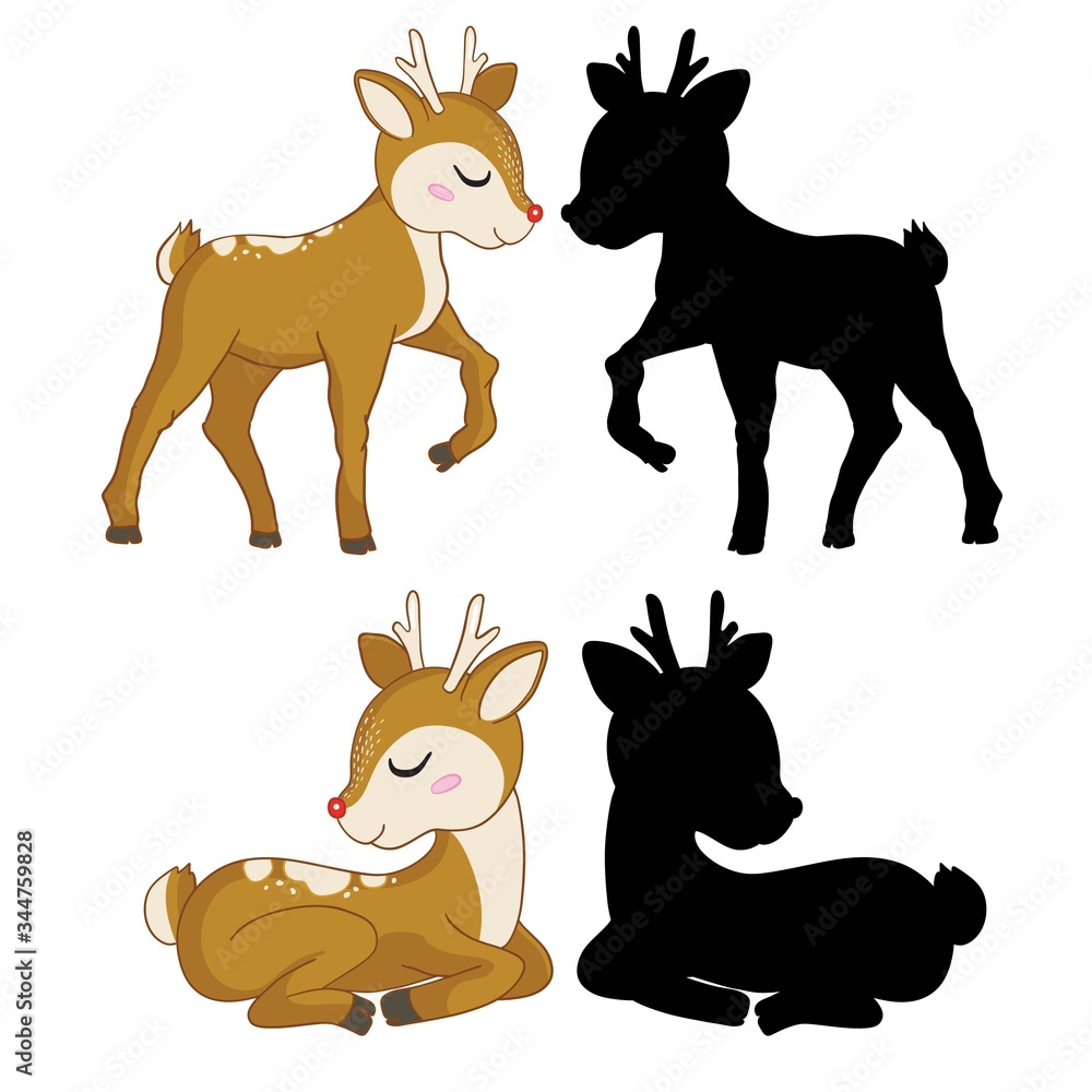 Obraz premium illustration with deer silhouettes и sketch isolated on white background