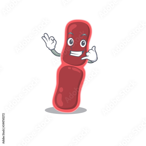 Cartoon design of bacillus bacteria with call me funny gesture