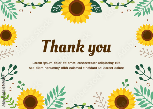 Fototapeta Naklejka Na Ścianę i Meble -  Template Banner with sunflower and element of leaves and text of thank you. illustation of sunflower and leaves for graphic, banner,greeting card,etc.