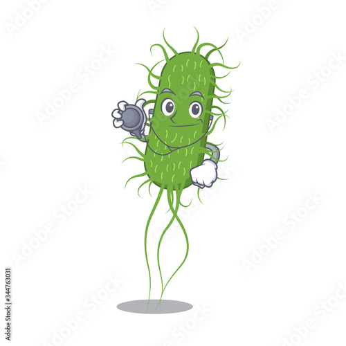 E.coli bacteria in doctor cartoon character with tools
