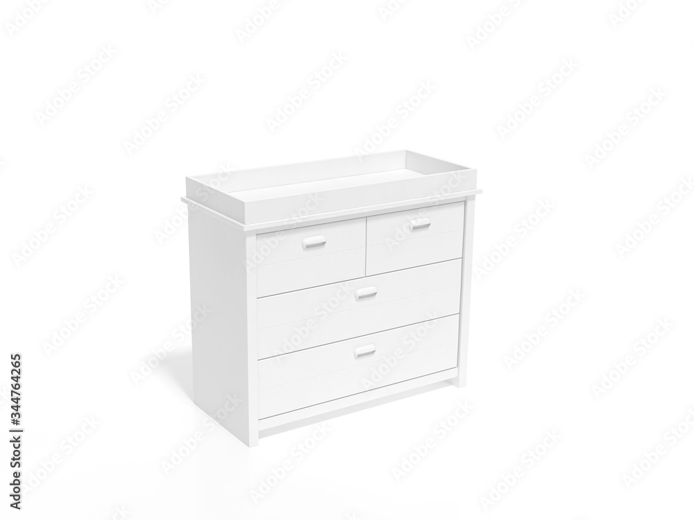 White chest of drawers, drawer units on white background 3d rendering. 3d illustration closet object minimal concept template. White chest of drawers, drawer units on white background 3d rendering. 3d illustration closet object minimal concept template.
