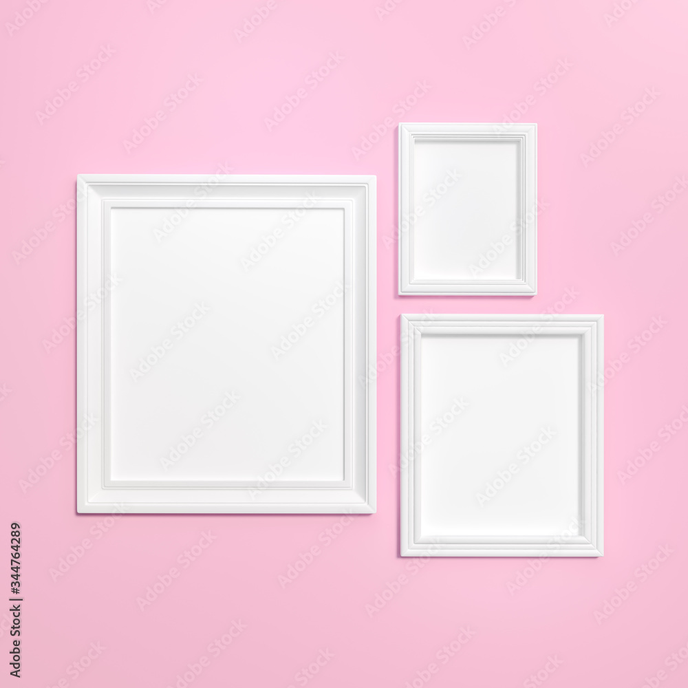 White frame on pink background 3d rendering. 3d illustration Modern picture frame, Empty white border frame, Blank picture frame on pink wall template minimal concept. White frame on pink background 3d rendering. 3d illustration Modern picture frame, Empty white border frame, Blank picture frame on pink wall template minimal concept.