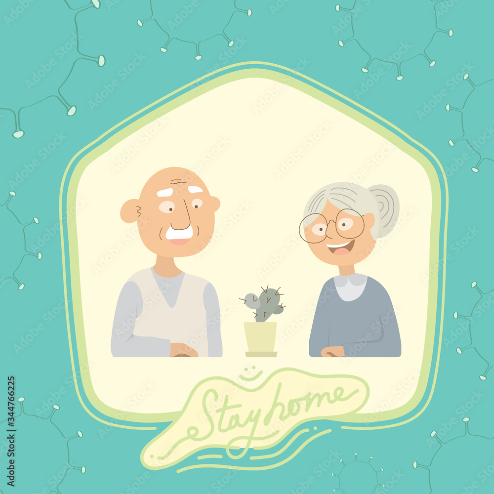 stay home concept illustration - grandfather and grandmother sitting at home stay home concept illustration - grandfather and grandmother sitting at home