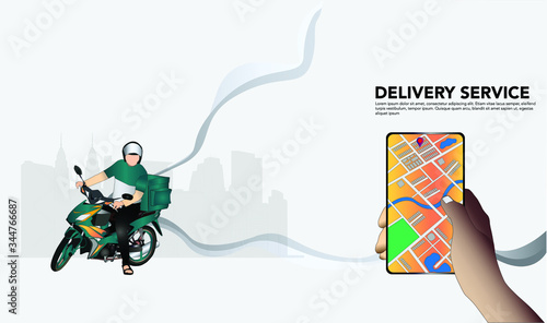 online shopping concept, young rider working with courier company ready for customer delivery 