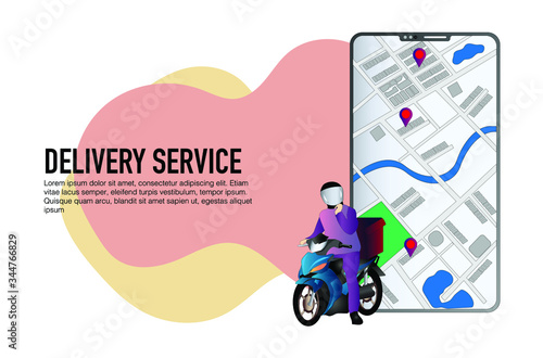 online shopping concept, young rider working with courier company ready for customer delivery 