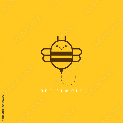 Vector illustration of brown bee in linear geometric style. Bee simple for card design, t-shirt or textile print. Inspiring creative motivation quote card.