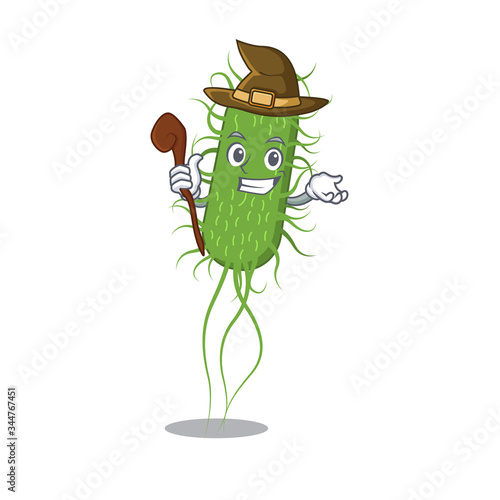 E.coli bacteria sneaky and tricky witch cartoon character photo