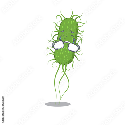Cartoon character design of e.coli bacteria with a crying face