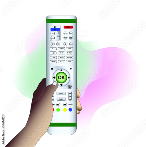 Vector illustration with hand holding remote control