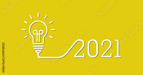 2021 creativity inspiration concepts with a light bulb on the yellow background color. the solution, planning ideas.Business, glowing